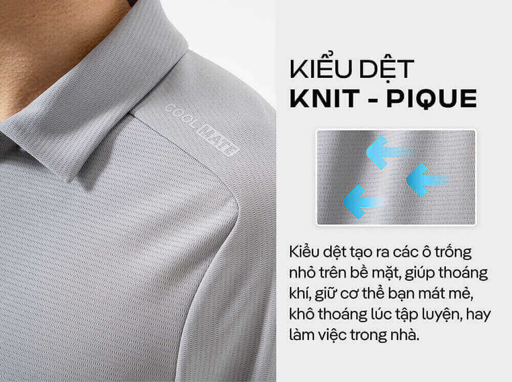 Kiểu dệt Knit-Pique tạo sự thoáng mát của áo polo Active Premium