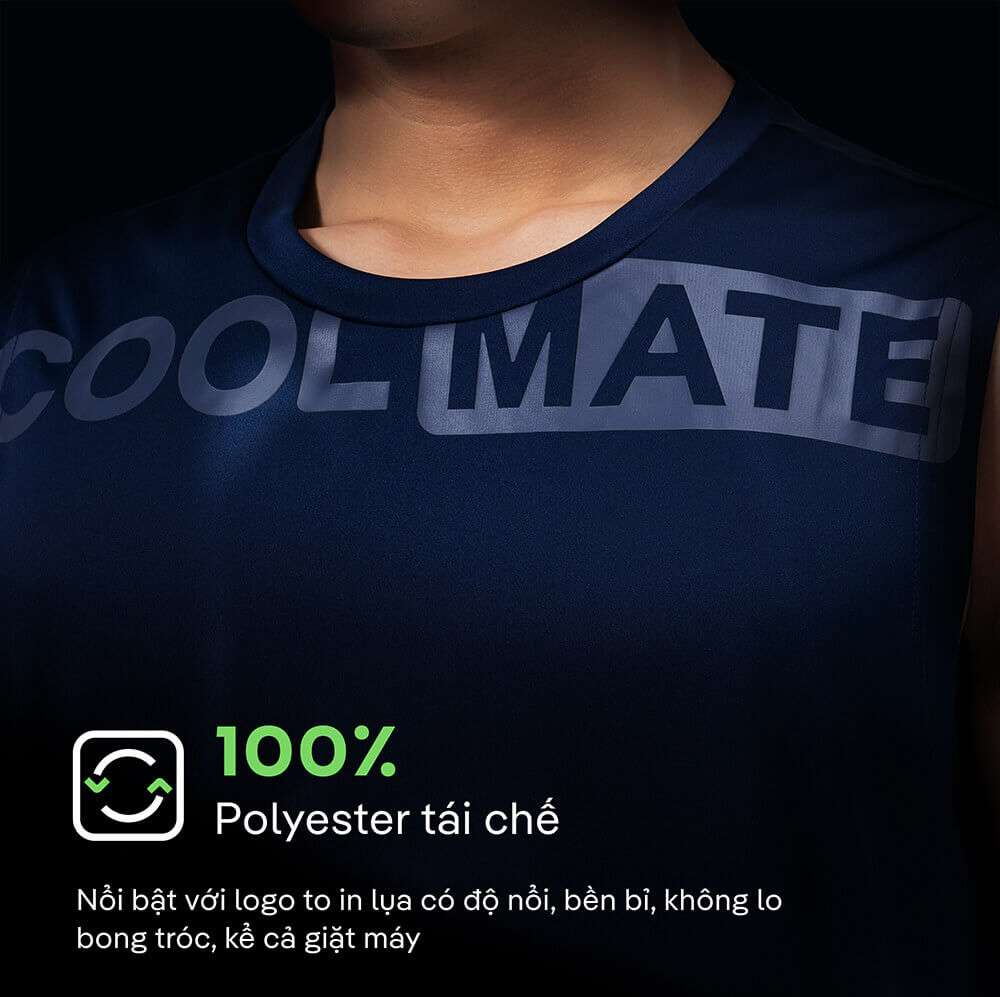 Logo Coolmate in lụa trên nền vải polyester tái chế