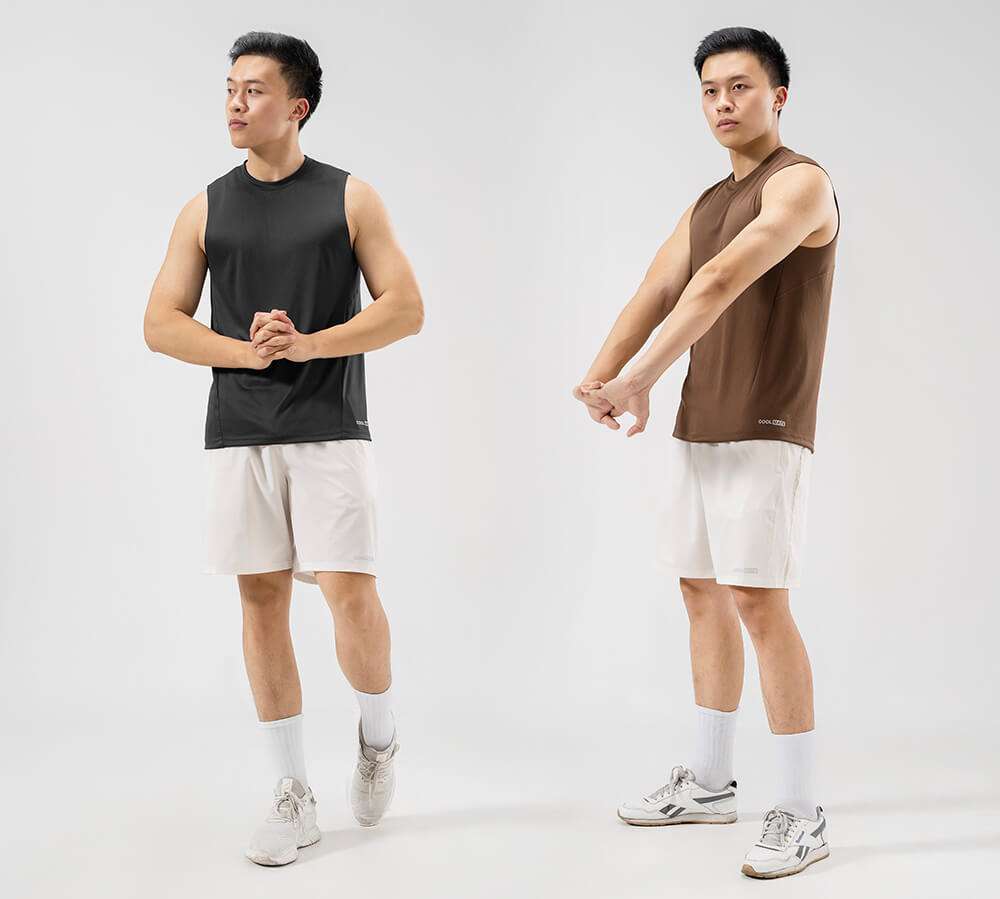 Người mẫu mặc Áo Tanktop Thể Thao Pro Active màu đen và nâu