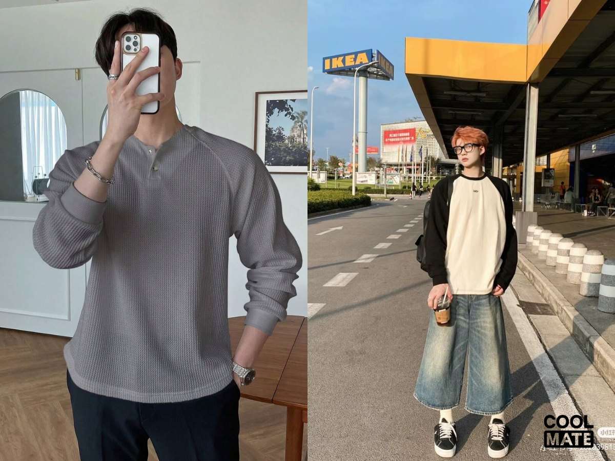 Áo thun dài tay Raglan với tay áo màu đỏ nổi bật trên nền thân áo trắng