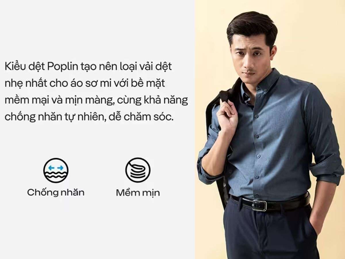 Áo sơ mi được làm từ 100% Cotton Poplin cao cấp