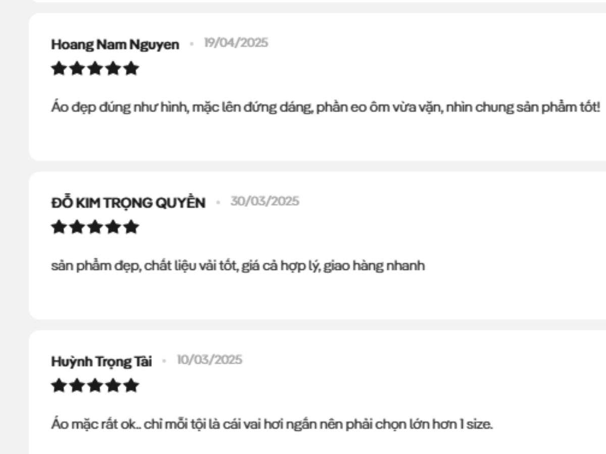 Chia sẻ của khách hàng khi dùng áo trên website