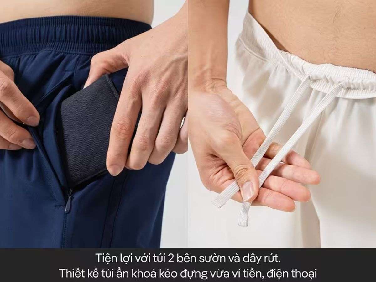 Quần được trang bị túi tiện dụng và dây rút ở eo