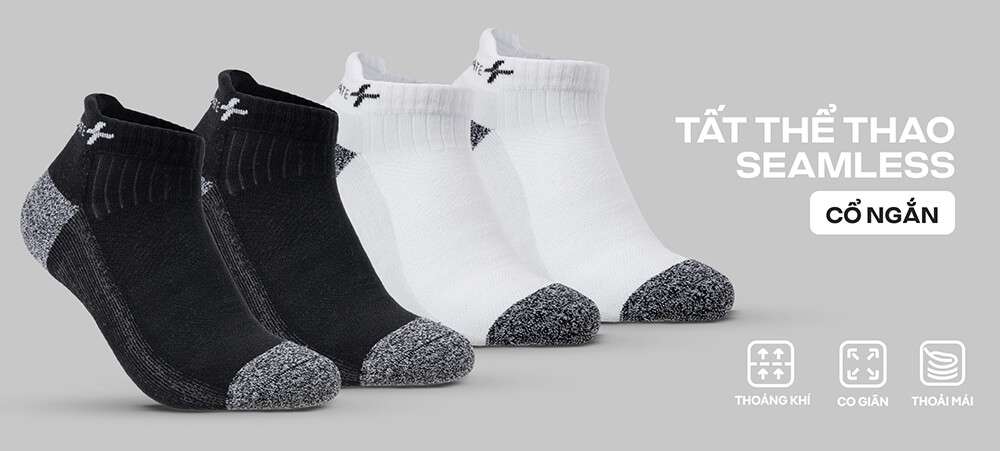 Tất thể thao seamless cổ ngắn Coolmate với hai màu đen trắng