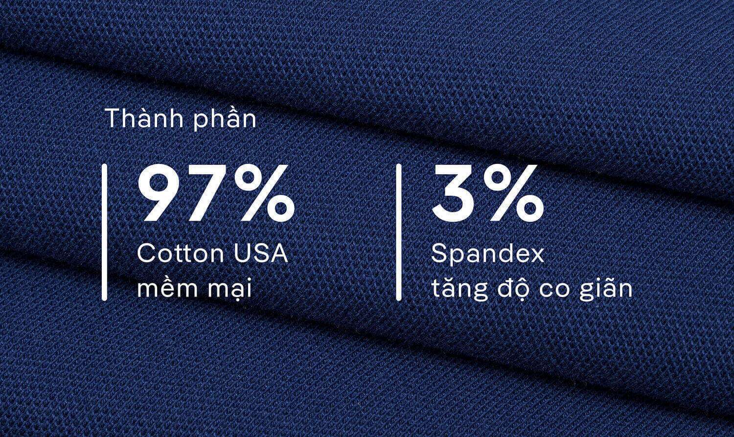 Thành phần chất liệu Áo Polo Nam Pique Cotton USA với 97% Cotton USA và 3% Spandex