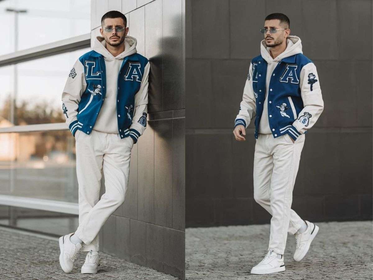 Layering với áo khoác bóng chày bên ngoài một chiếc hoodie năng động và giữ ấm khi thời tiết lạnh
