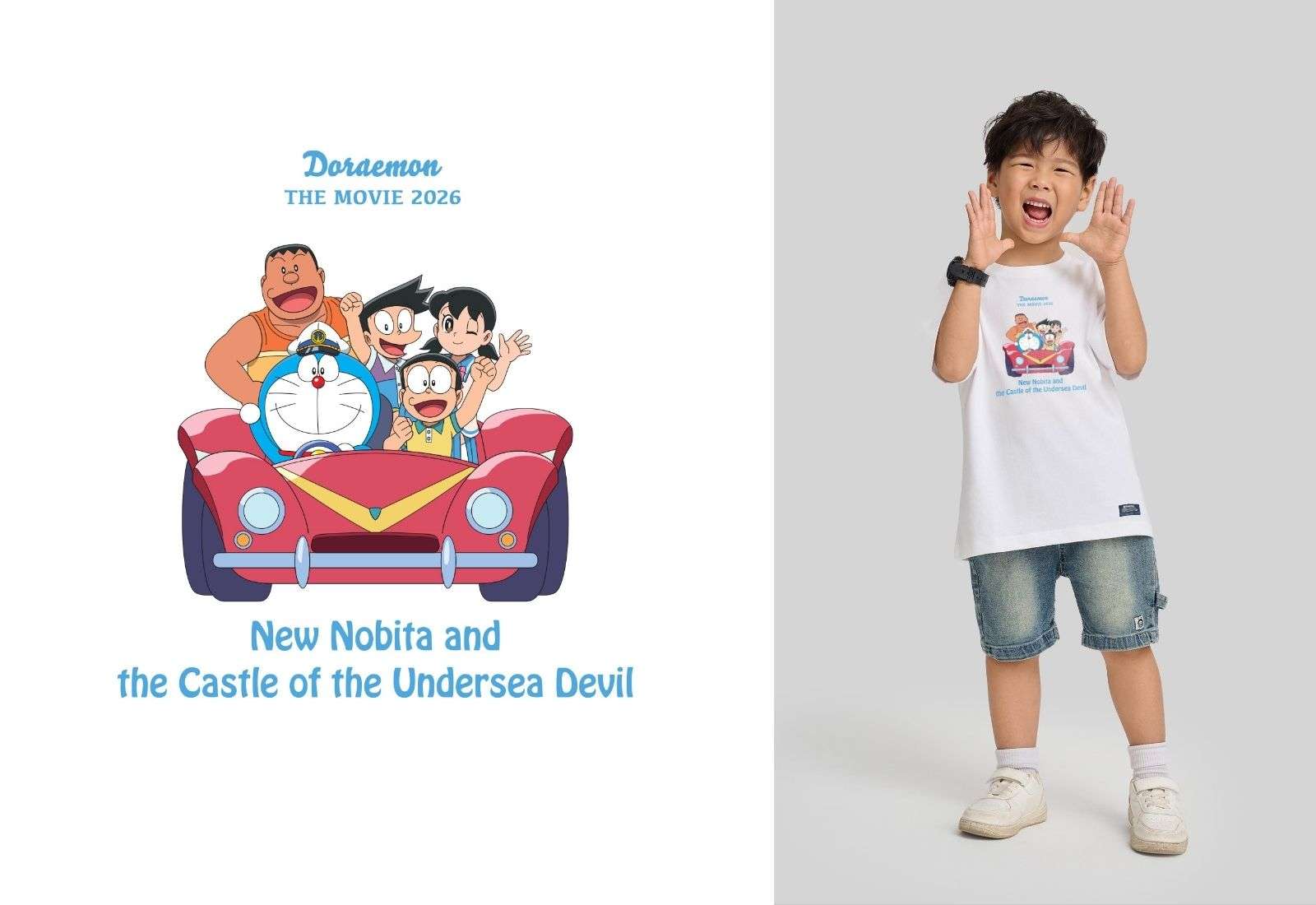 Áo thun trẻ em Doraemon Chuyến Xe Tình Bạn