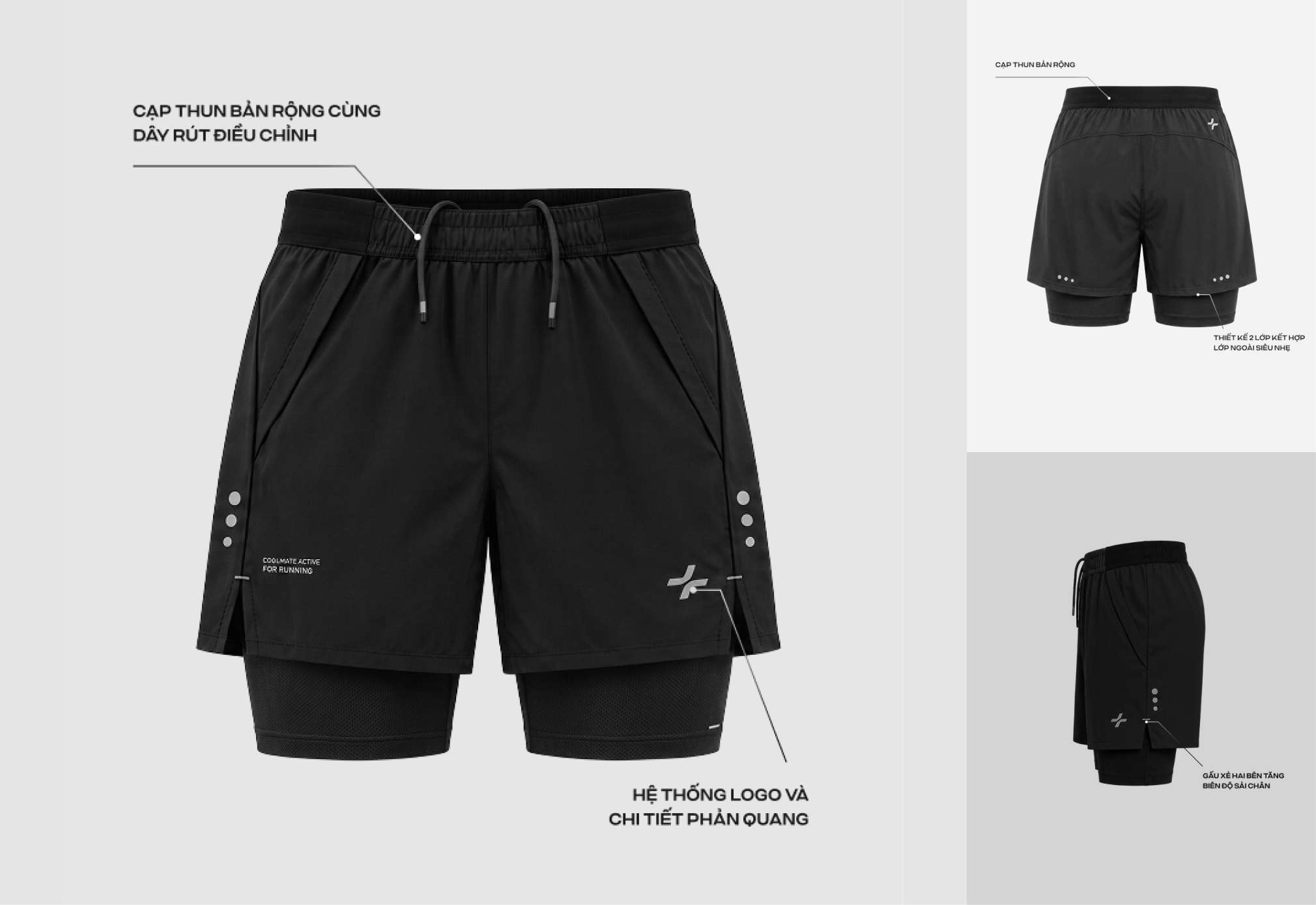 Quần shorts chạy bộ nam 2 lớp Exdry 360 Reflective
