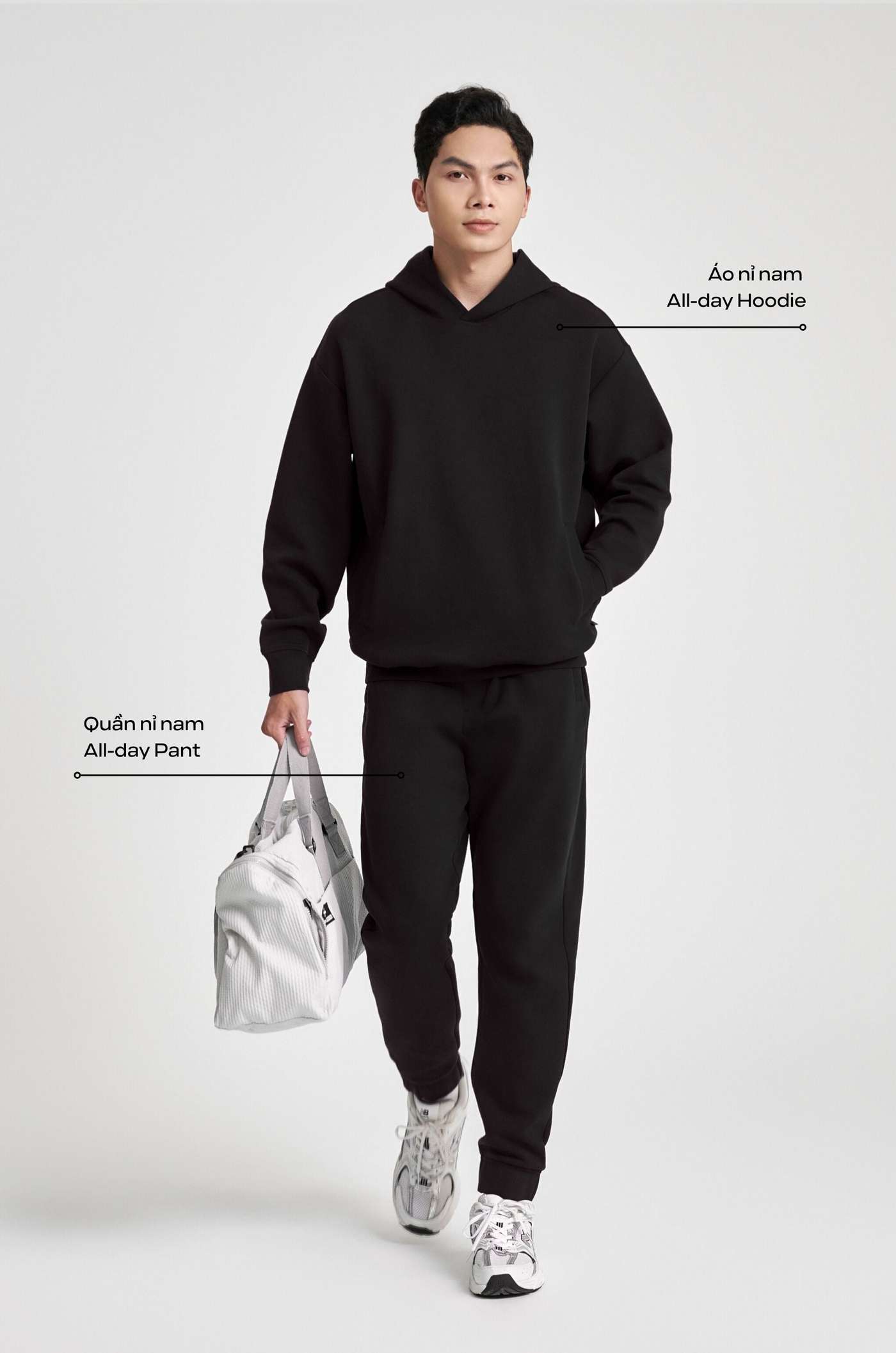 Set nỉ nam All-day Hoodie - Đen - undefined