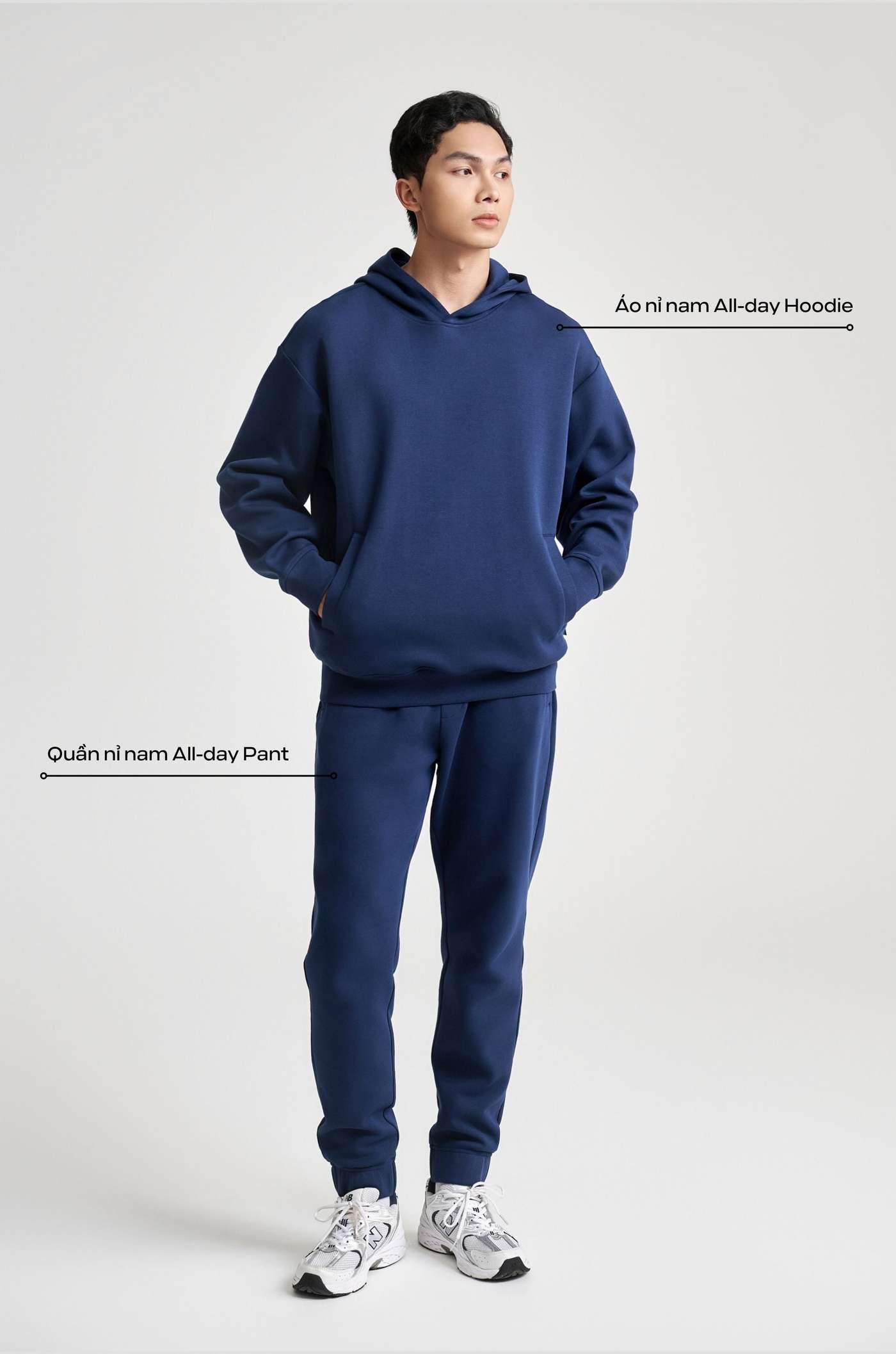 Set nỉ nam All-day Hoodie - Xanh Navy - undefined