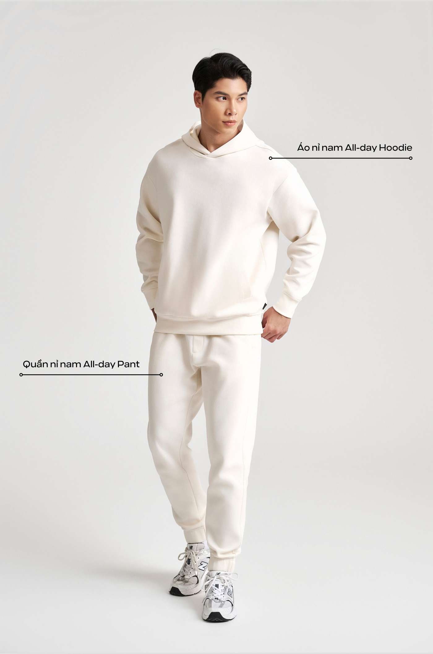 Set nỉ nam All-day Hoodie - Trắng - undefined