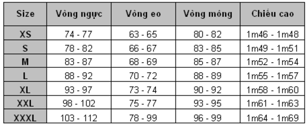 bảng size áo thể thao nam 