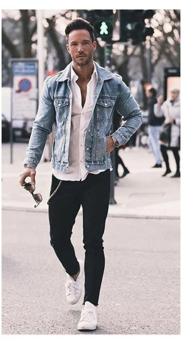 Nên phối đồ với áo denim jacket nam như thế nào ? Phối cùng với áo sơ mi lịch lãm