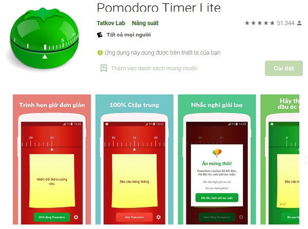 Pomodoro Timer Lite - ứng dụng quản lý thời gian bằng phương pháp Pomodoro