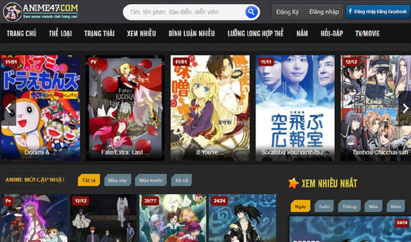 Giao diện website anime Anime 47