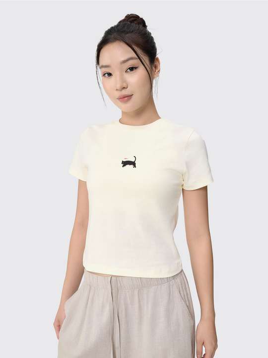 Áo thun nữ Baby Tee 100% Cotton Mèo lười - undefined