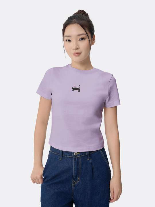 Áo thun nữ Baby Tee 100% Cotton Mèo lười - undefined